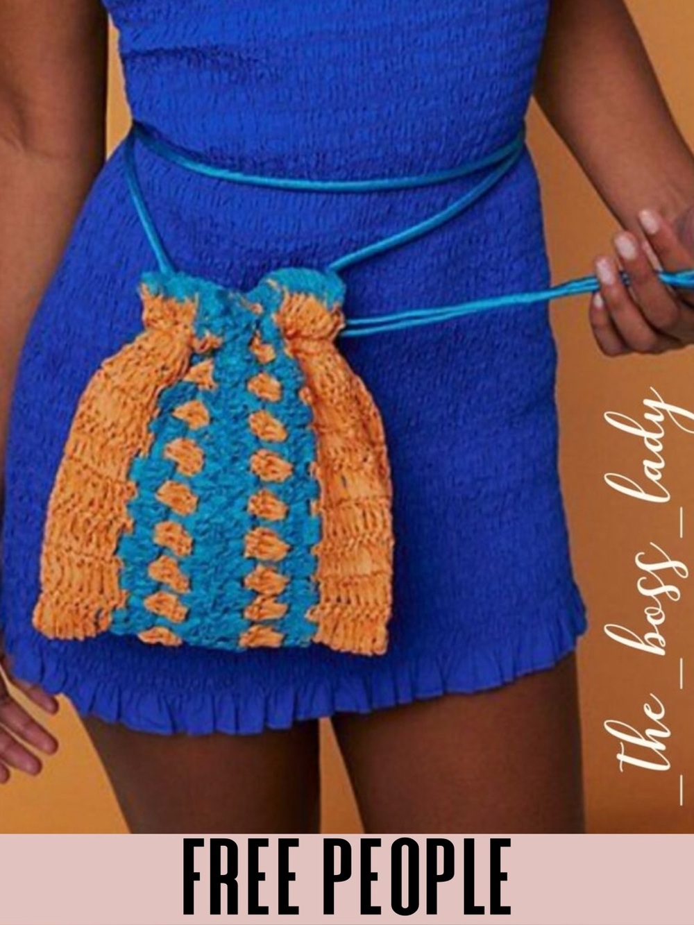 Free People crossbody bag woven raffia orange blue